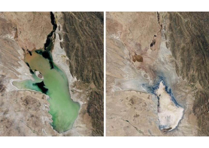 Lago Poopo verdwenen (april 2013-jan 2016 - Nasa)